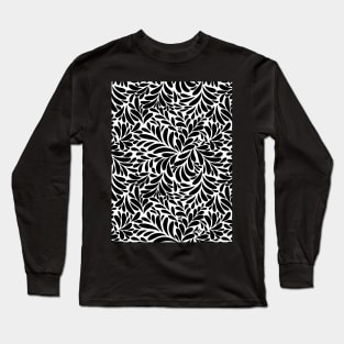 Floral Geometric Abstract Art - Black And White Long Sleeve T-Shirt